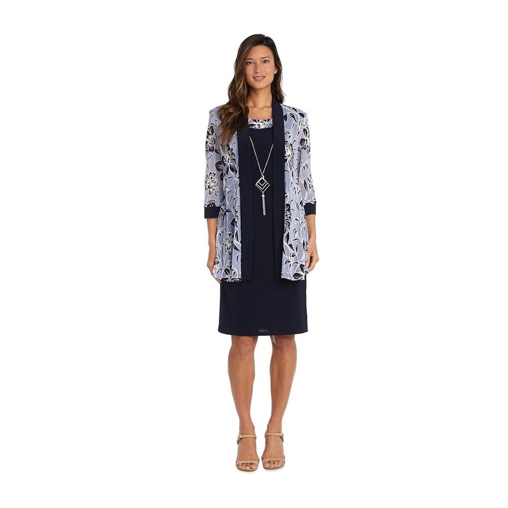 R&M Richards 2PC Puff Print Jacket Dress & Detachable Necklace Size 6